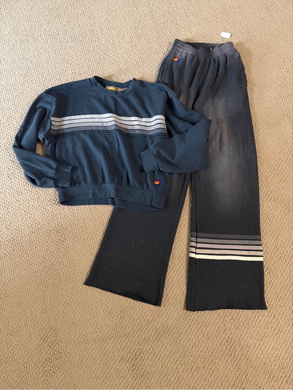 Aviator Nation Black faded smoke gray wideleg sweatpants & charcoal sweatshirt